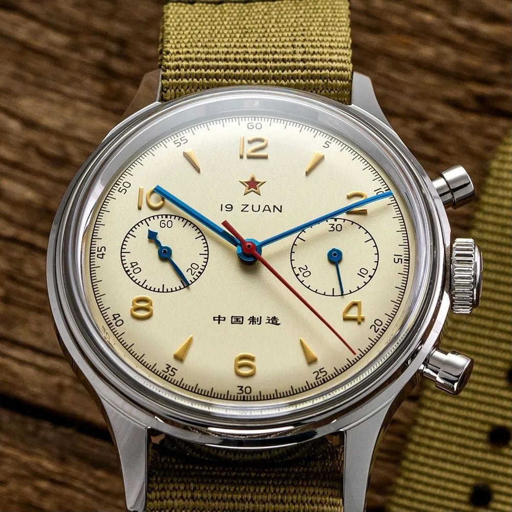 RED STAR 1963 Men's Chronograph Watch - 38mm Pilot Design with Seagull ST1901 Movement & Sapphire Glass