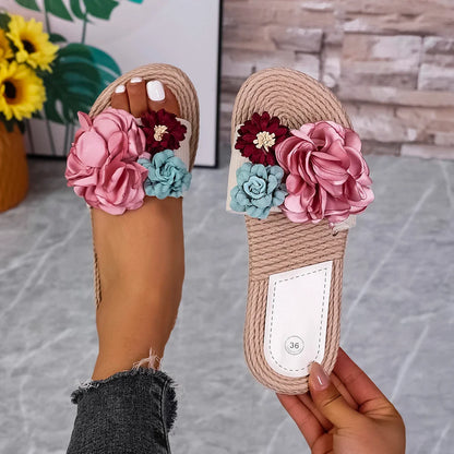Women's Floral Flat Slippers - Lightweight Multi-Color Non-Slip Beach & Vacation Sandals