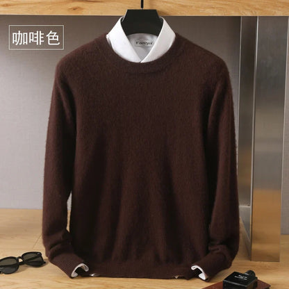 Men's Pure Mink Cashmere Sweater - O-Neck Long Sleeve Knit Pullover Autumn Winter Luxury Top