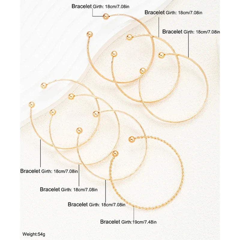 7-Piece Punk Gold Heart Print Bracelet Set for Women – Streetwear Goth Open Metal Bangles Fashion Jewelry Gift 2024