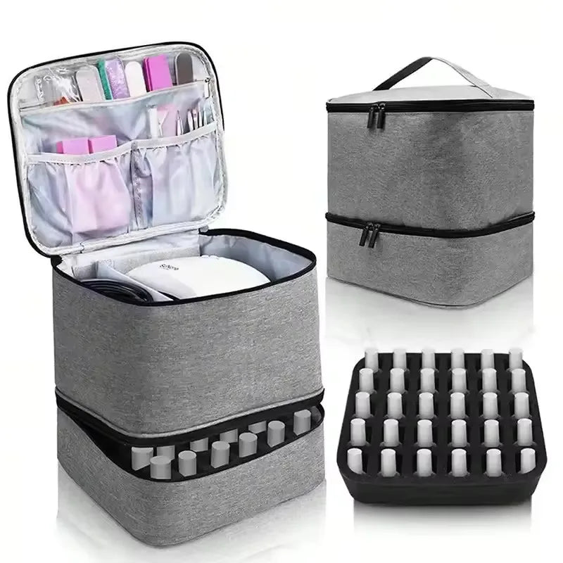 Women's Double Layer Nail Polish Storage Bag – Portable Travel Organizer for Essential Oils & Cosmetics