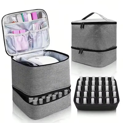 Women's Double Layer Nail Polish Storage Bag – Portable Travel Organizer for Essential Oils & Cosmetics