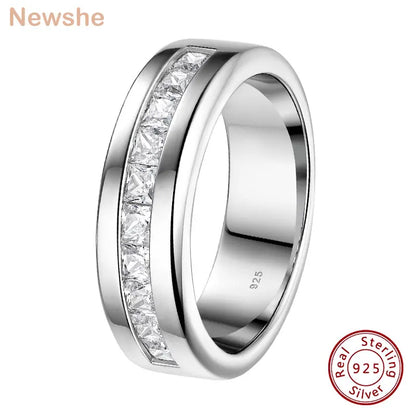 Newshe 925 Sterling Silver Moissanite Men’s Wedding Band – Half Eternity Princess Cut Lab-Created Diamond Ring