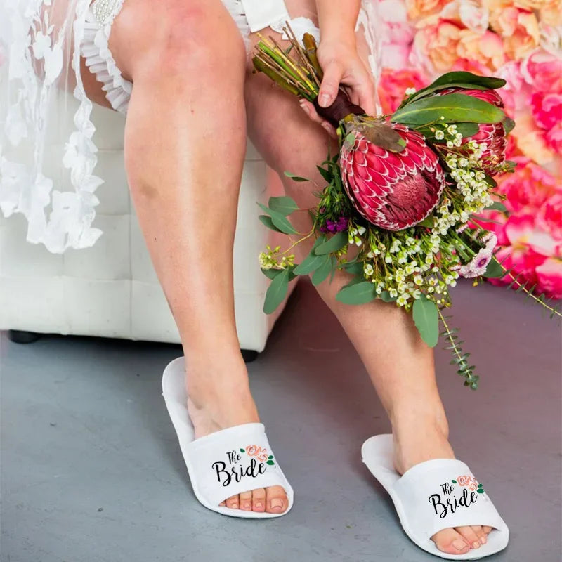 Bridal Party Slippers – Bride, Bridesmaid, Maid of Honor, Mother of Groom Gift for Wedding, Bachelorette, & Bridal Shower