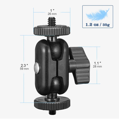 Double Ball Heads Magic Arm with 15mm Ball, 360° Rotation, 1/4'' Screw Extend Mount for GoPro, DSLR, Camera, Monitor, Video Light, Mic, Tripod