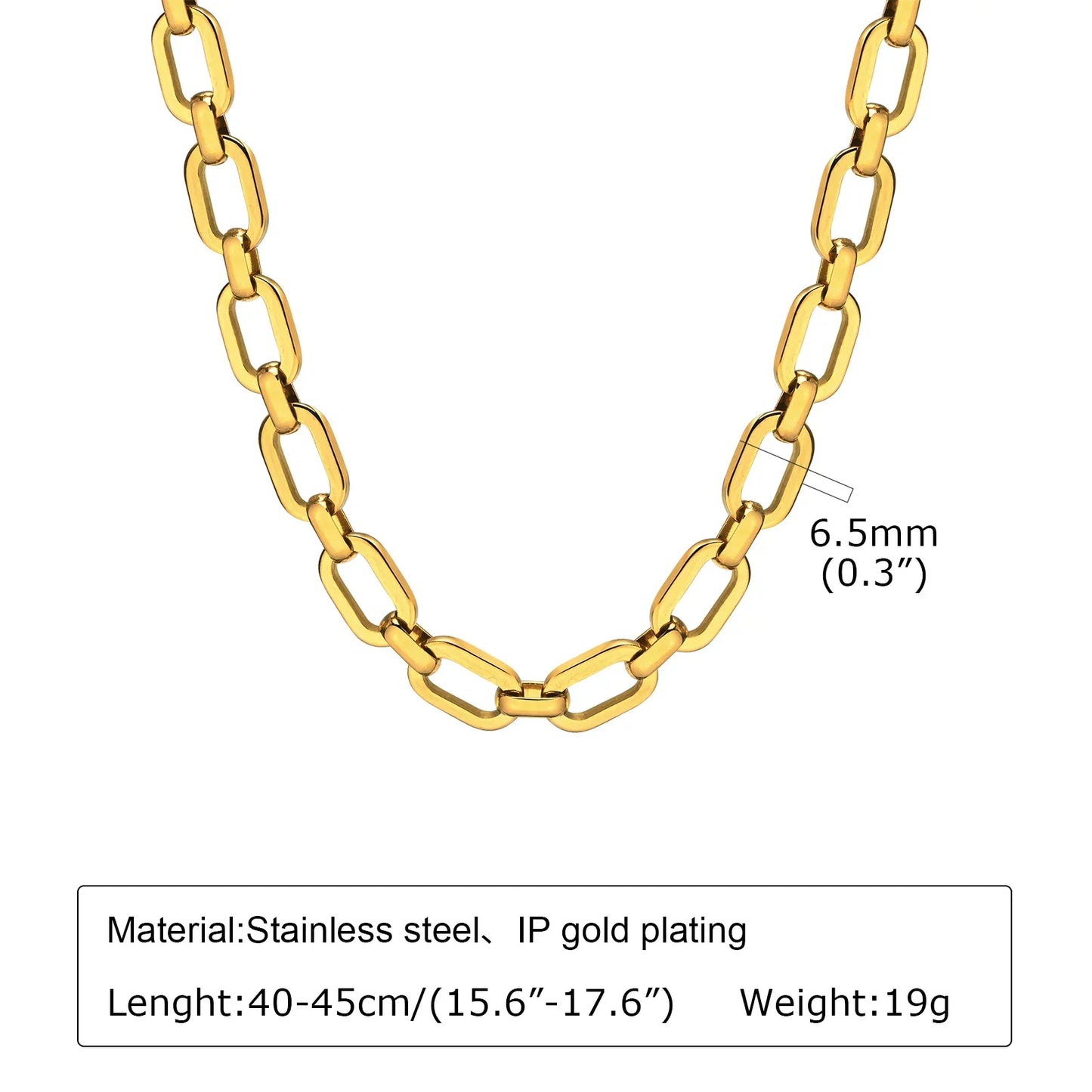 Chunky Gold-Plated Link Necklace — Stainless Steel Oval Chain Choker for Women, Minimalist Jewelry