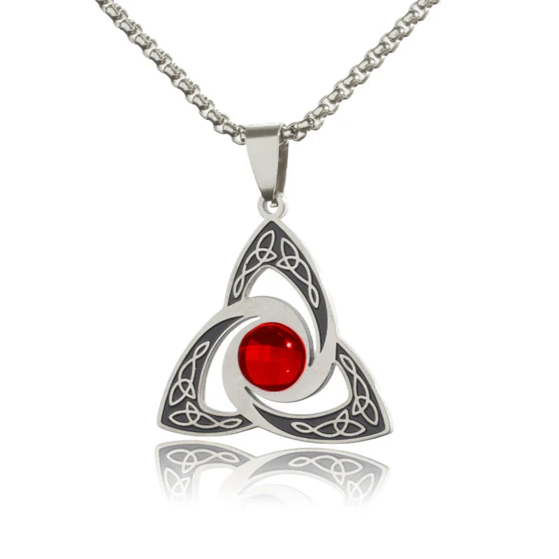 Witchcraft Witch Knot Necklace - Irish Trinity Knot Triple Spiral Pendant, Stainless Steel Ankh Cross Pentagram Amulet Jewelry