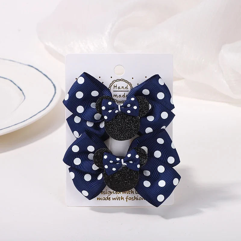 Girls' Polka Dot Bow Hair Clips - 2-Piece Cute Cartoon Hairpins for Toddlers & Babies