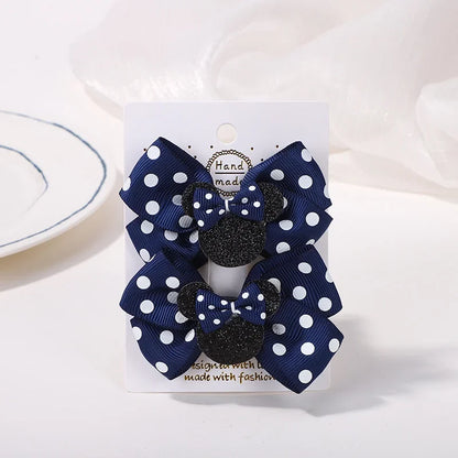 Girls' Polka Dot Bow Hair Clips - 2-Piece Cute Cartoon Hairpins for Toddlers & Babies