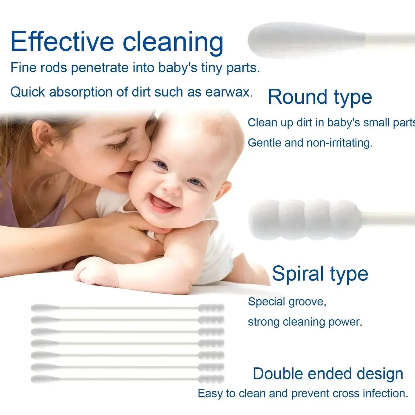 100PCS Double-Ended Cotton Swabs - 5 Packs for Baby Ear Cleaning & Healthy Hygiene Tools