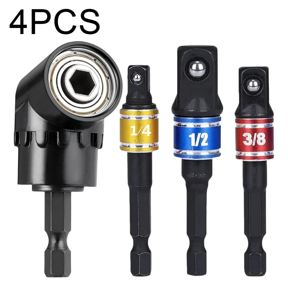 Flexible Drill Bit Extension & Right Angle Adapter Set – 105° Rotatable Hex Shank Screwdriver Bit Kit