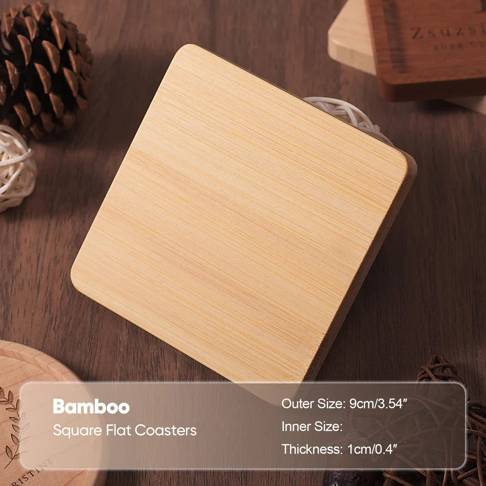 Solid Walnut & Beech Wood Coaster — Durable Heat-Resistant Round & Square Cup Mat, 8.8cm Tea & Coffee Placemat