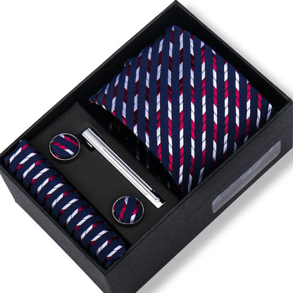 Men’s Green Tie Gift Box Set - Premium Business Necktie with Hanky, Cufflinks & Tie Clip for Wedding Formal Wear