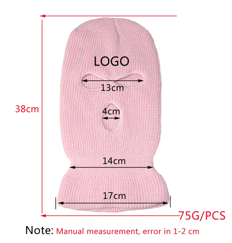 Motorcycle Windproof Full Face Knit Hat - Custom Ski Mask for Men, Warm Wool Balaclava with 3 Holes, Embroidered Winter Ski Mask