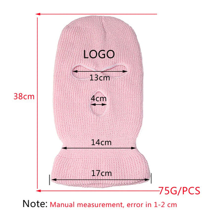 Motorcycle Windproof Full Face Knit Hat - Custom Ski Mask for Men, Warm Wool Balaclava with 3 Holes, Embroidered Winter Ski Mask