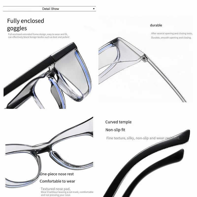 Clear Safety Glasses Anti-Fog Blue Light Blocking Square Frame Scratch Resistant Protective Work Eyewear for Men & Women Nurses