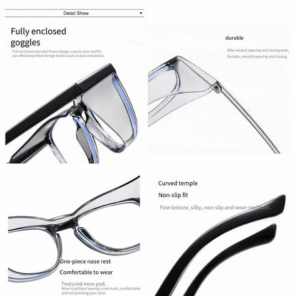 Clear Safety Glasses Anti-Fog Blue Light Blocking Square Frame Scratch Resistant Protective Work Eyewear for Men & Women Nurses