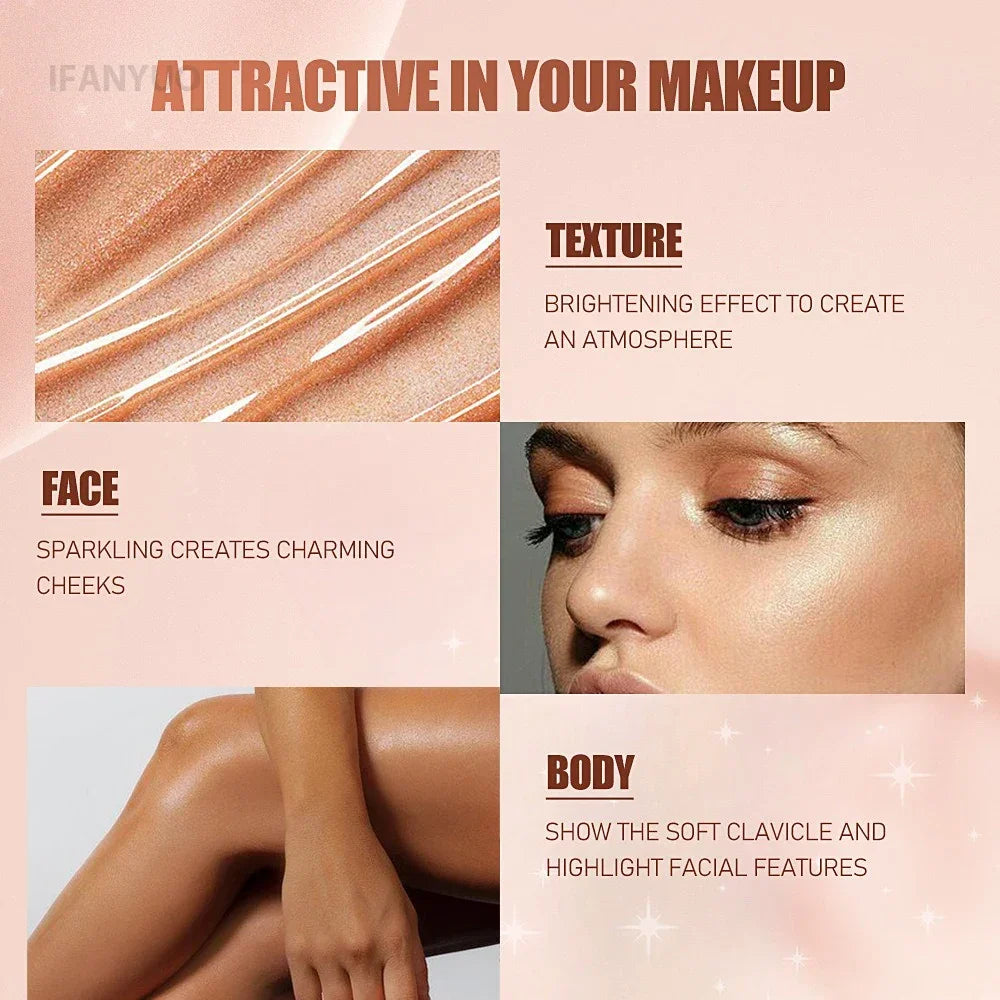 Liquid Pearlescent Foundation & High Coverage Concealer — Waterproof 3D Contour Shadow Brightening Face & Body Highlighter