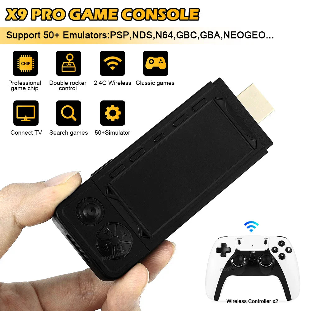 NEW 128GB X9 PRO Retro Game Console — TV Video Game Stick with 45+ Emulators for PS1, PSP, NDS, N64 & 40,000+ Games, 2.4G Dual Controllers