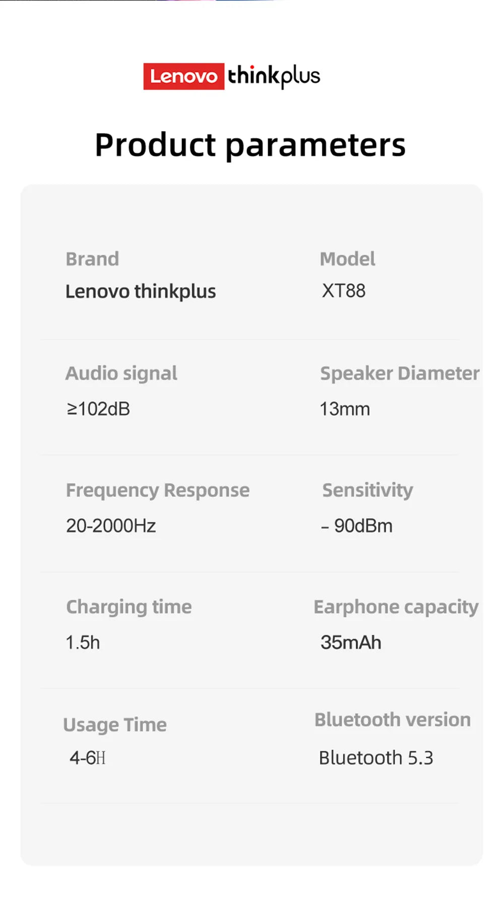Lenovo XT88 TWS Wireless Earphones – Bluetooth 5.3, Dual MIC, Stereo Bass HIFI, Noise-Reducing Touch Control Earbuds