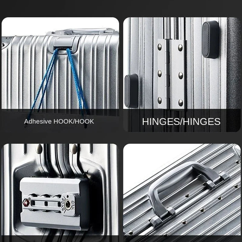 Aluminum Metal Luggage Carry-On Travel Bags - 20/22/28/30 Inch Trolley Suitcase with Cabin Size and Password Lock