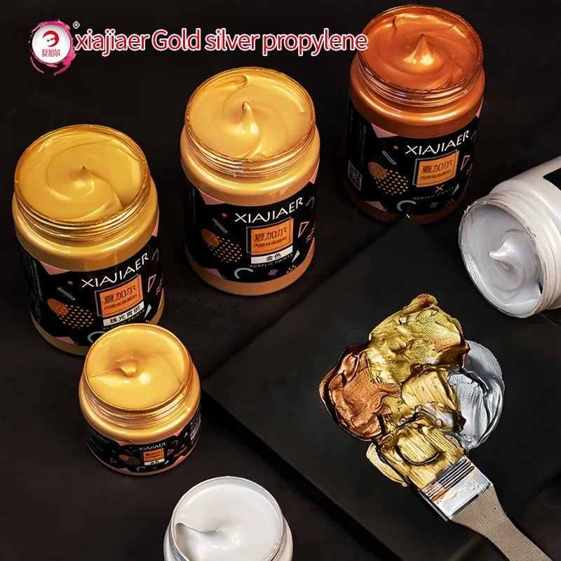 300ML/100ML Gold & Metallic Silver Acrylic Pigment – Pearlescent Bronze for Acrylic Painting, Xiajiaer Art Pigment