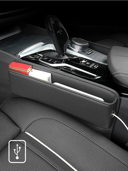 Leather Car Seat Gap Organizer – Multifunction Console Crevice Filler, Side Storage Box with Cup Holder, Car Interior Storage Pocket