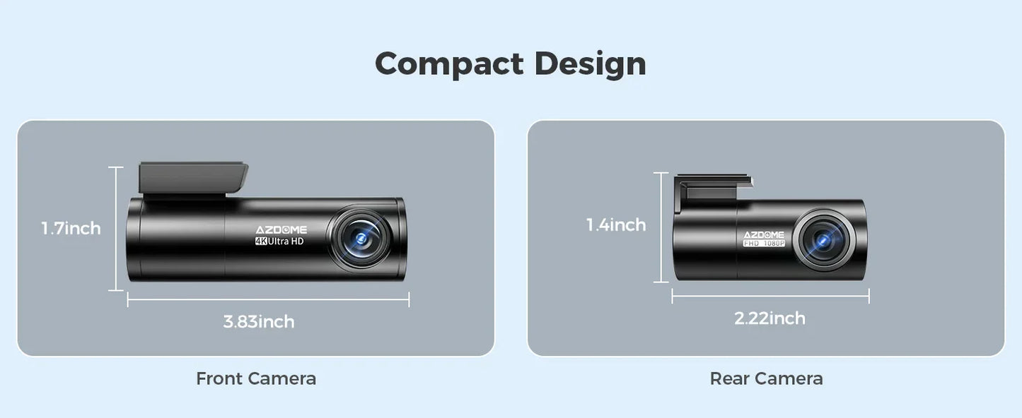 AZDOME M300S Dash Cam – 4K+1080P Dual Car Camera, Built-in 5.8GHz WiFi, GPS, 24H Parking Mode, Night Vision Black Box