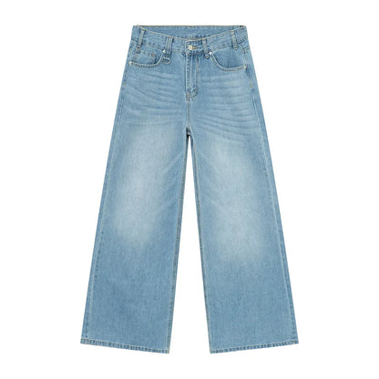 IEFB Men’s Summer Denim Jeans – Washed Blue Straight Loose Wide-Leg Casual Pants