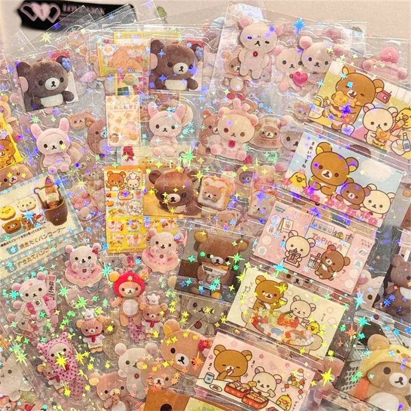 5Pcs Rilakkuma Cutting Stickers – Cute Bear & Hello Kitty Cartoon DIY Stickers for High-Quality Material & Crafts