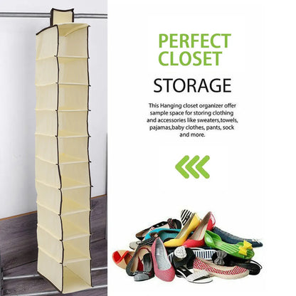 10-Shelf Hanging Shoe Organizer – Foldable Non-Woven Fabric Space-Saving Shoe Rack Multipurpose Storage