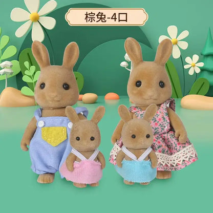 Simulation Forest Rabbit Family Playset – Mini DIY Rabbit & Bear Figure Toys for Kids Gifts