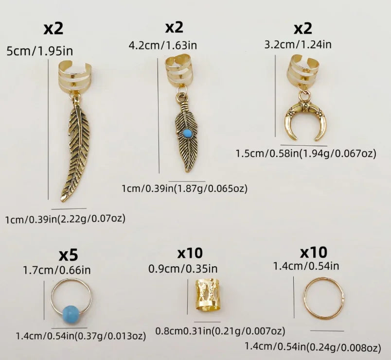 31PCS Turquoise Hollow-Out Hair Rings — Dreadlock & Braid Beads, Hair Braid Tubes Charm Jewelry for Styling