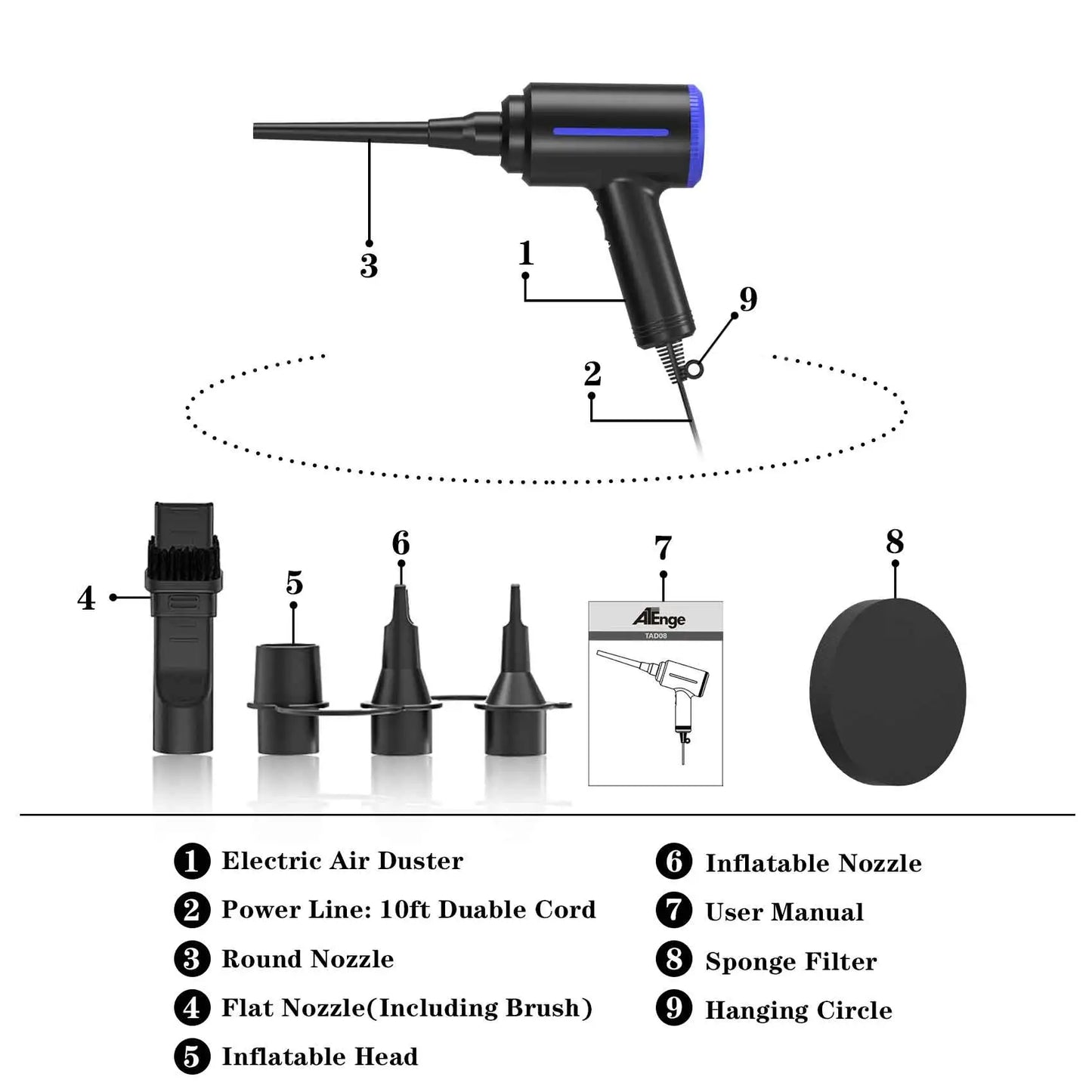 500W Electric Air Duster – Powerful Air Blower for PC, Computer, Keyboard Cleaning | Replaces Compressed Air Spray