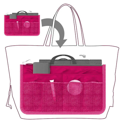 Women’s Nylon Cosmetic Organizer Bag – Foldable Large Capacity Travel Makeup Insert Handbag Tote Organizer Liner Bag