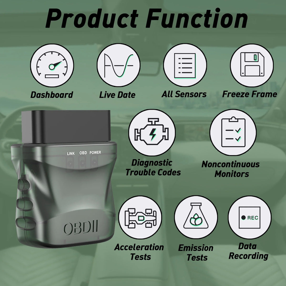 Bluetooth OBD2 Scanner - OBDII/EOBD Car Code Reader with Reset Diagnostic Tool