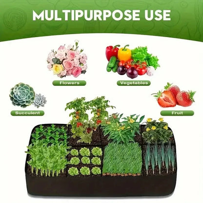128-Gallon Rectangular Planting Bag – Multi-Grid Seedling Bed with 8 Mouth Openings for Flowers & Vegetables