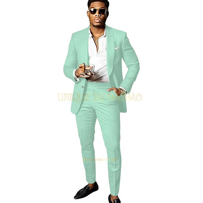Men's Brown 2 Piece Suit - Shawl Collar Single Breasted Tuxedo Blazer & Pants Set For Wedding, Business & Formal Events