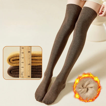 Winter Warm Long Socks - Thick High Tube Over Knee Knee-Length Hosiery Socks for Women, Solid Color Terry Thicken Calf Socking