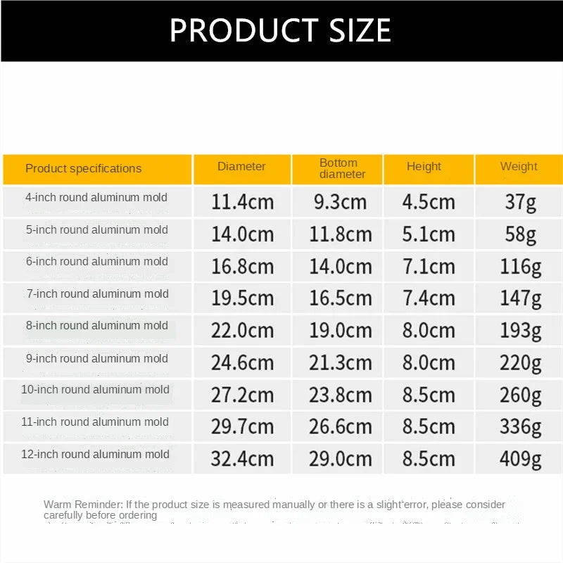4-12 Inch Aluminum Round Cake Bakeware: Solid Bottom Chiffon Cake Die - Home Baking Mold Pan Tin for Cake Enthusiasts