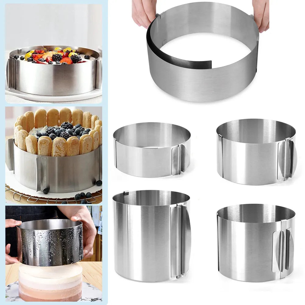 430 Stainless Steel Telescopic Mousse Ring: Adjustable Circle Mold with Scale - Rustproof Cake Rings for Baking, 6-30cm Height
