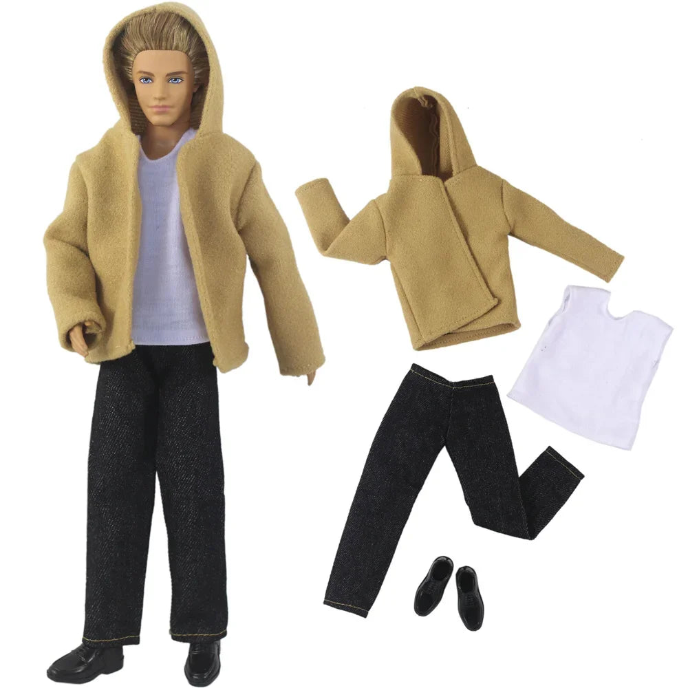 1 Set Woolen Overcoat Outfit for 12-inch Ken Doll – Multiple Styles Doll Clothes