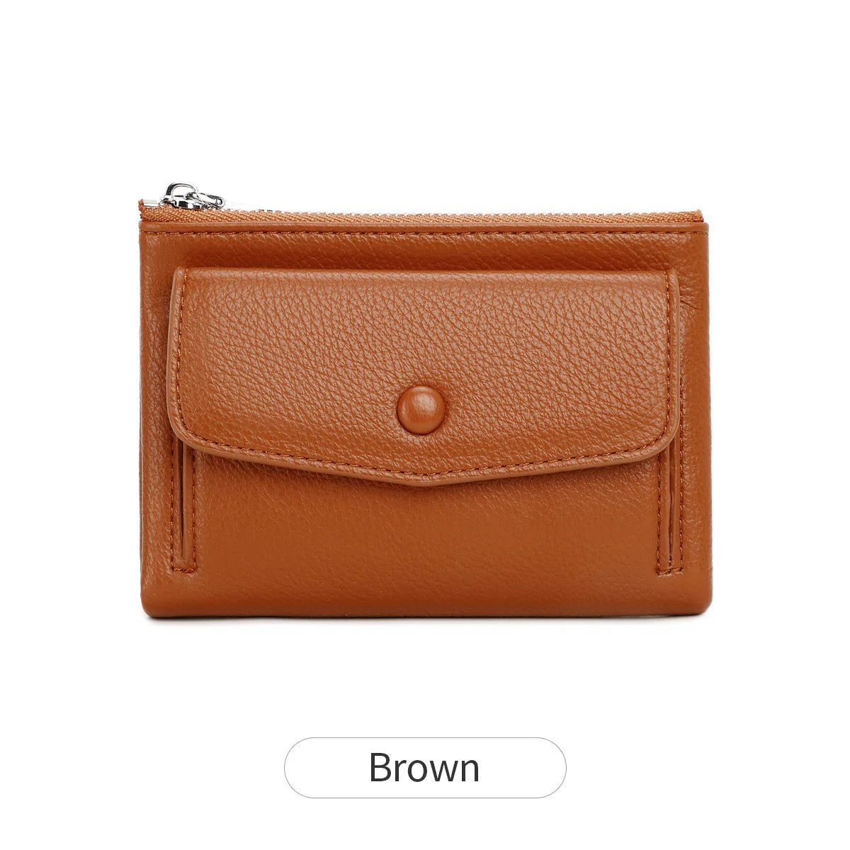 Women’s PU Leather Short Double Zipper Wallet – Simple Solid Color, Large Capacity Credit Card Holder with Coin Pocket