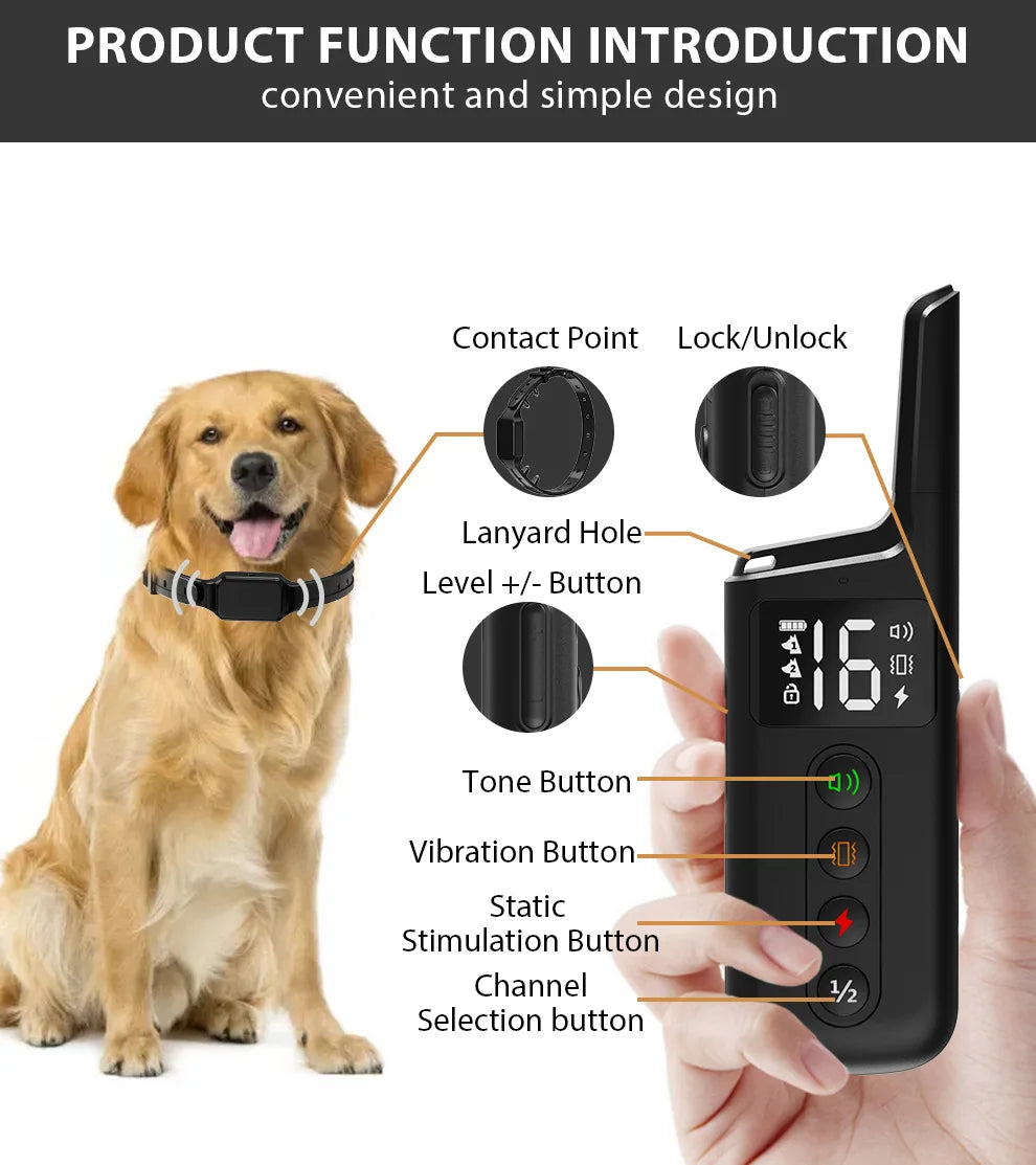 500M Remote Control Dog Training Collar Waterproof Rechargeable Anti-Bark Electric Training Device for Dogs Adjustable Behavior Correction Collar