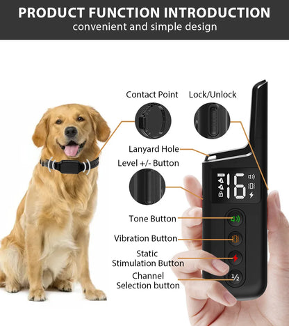 500M Remote Control Dog Training Collar Waterproof Rechargeable Anti-Bark Electric Training Device for Dogs Adjustable Behavior Correction Collar