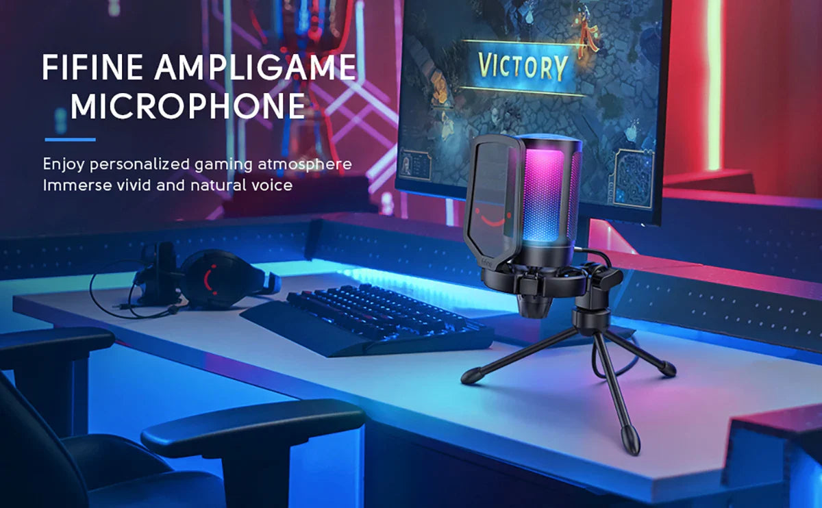FIFINE A6V USB Gaming Microphone with Pop Filter & Shock Mount for PC PS4 PS5 Mac – Podcast & Streaming Mic with Gain Control