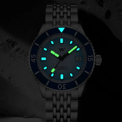 WM Welly Merck Automatic Mechanical Watch for Men — Sparkle Grain Gradient Dial, Ceramic Bezel, NH35, AR Coating, 100M WM212