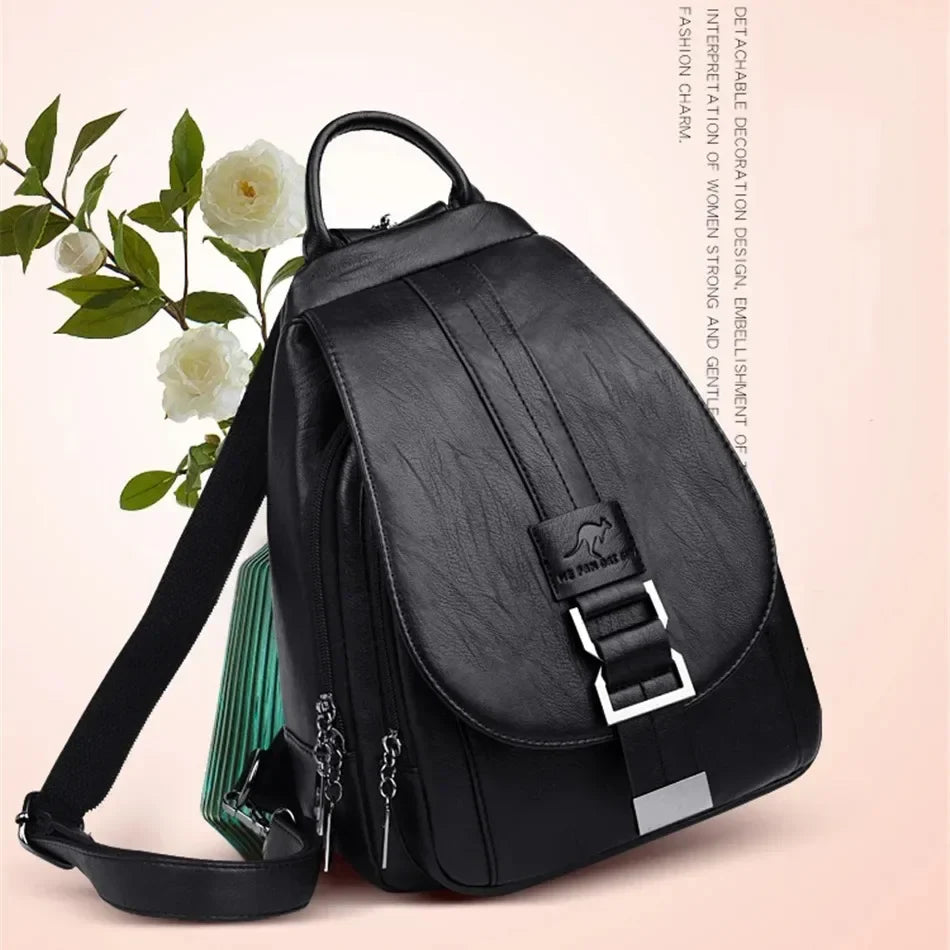 Multifunctional Women's Leather Backpack - Casual Style for Teen Girls, School and Travel Bagpack, Ladies' Chest Bag Sac