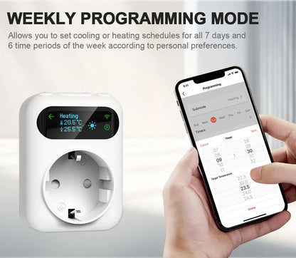 Smart WiFi Thermostat Plug – Tuya Wireless Temperature Controller for Boiler, Fan, Heating & Cooling, Alexa & Google Home Compatible