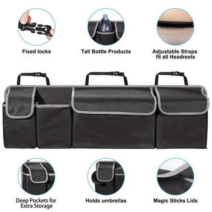 Car Trunk Organizer & Backseat Storage Bag – High Capacity Multi-Use Oxford Seat Back Organizer for Automobile Interior